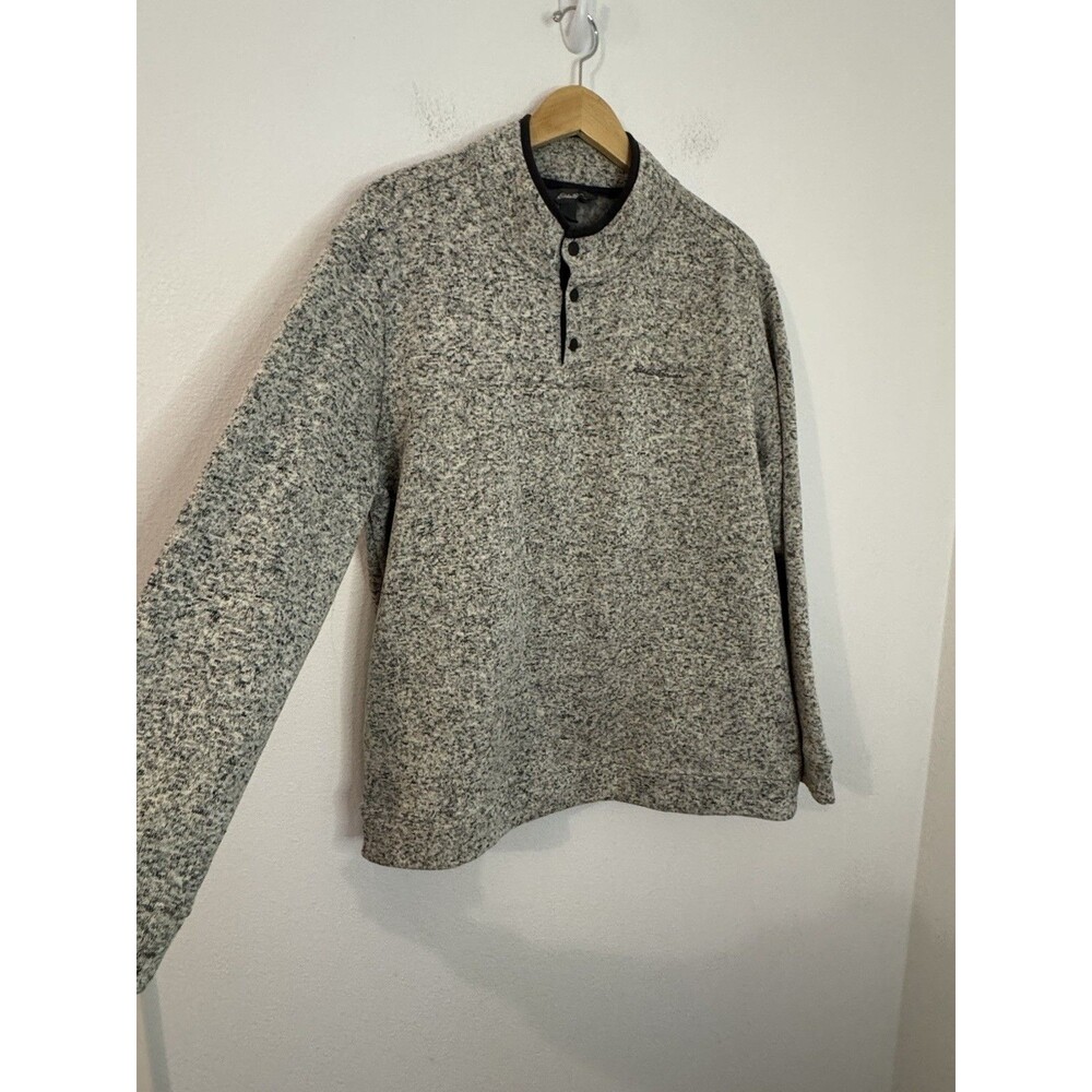 Eddie Bauer Men's Snap Pullover Fleece Sweater Gray Heather Knit Outdoor 2XL EUC - Picture 2 of 7